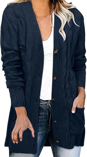 Women's Open Front Cardigan Sweaters Fashion Button Down Knit Chunky Coats 2024 Fall Long Sleeve Loose Outerwear