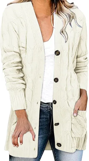 Women's Open Front Cardigan Sweaters Fashion Button Down Knit Chunky Coats 2024 Fall Long Sleeve Loose Outerwear