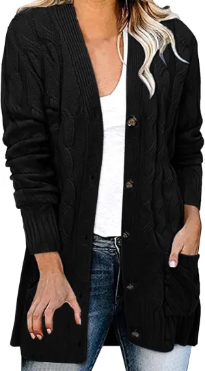 Women's Open Front Cardigan Sweaters Fashion Button Down Knit Chunky Coats 2024 Fall Long Sleeve Loose Outerwear