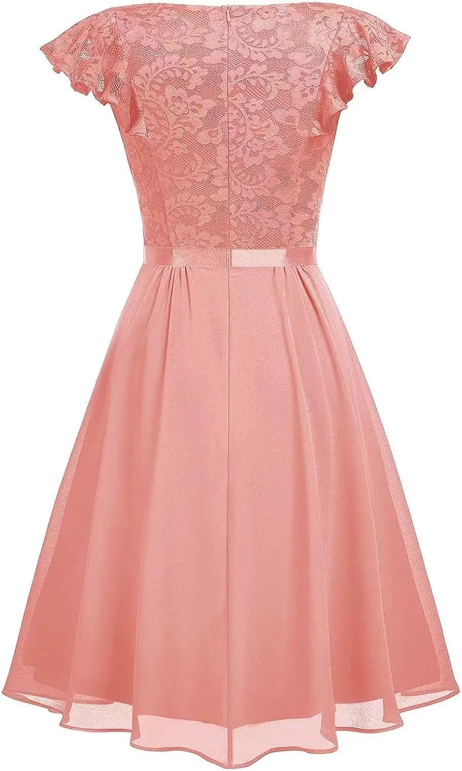 Women's Short Sleeve Bridal Friend Dress for Wedding Lace Chiffon Mid Length Formal Evening Dress Sexy Dresses