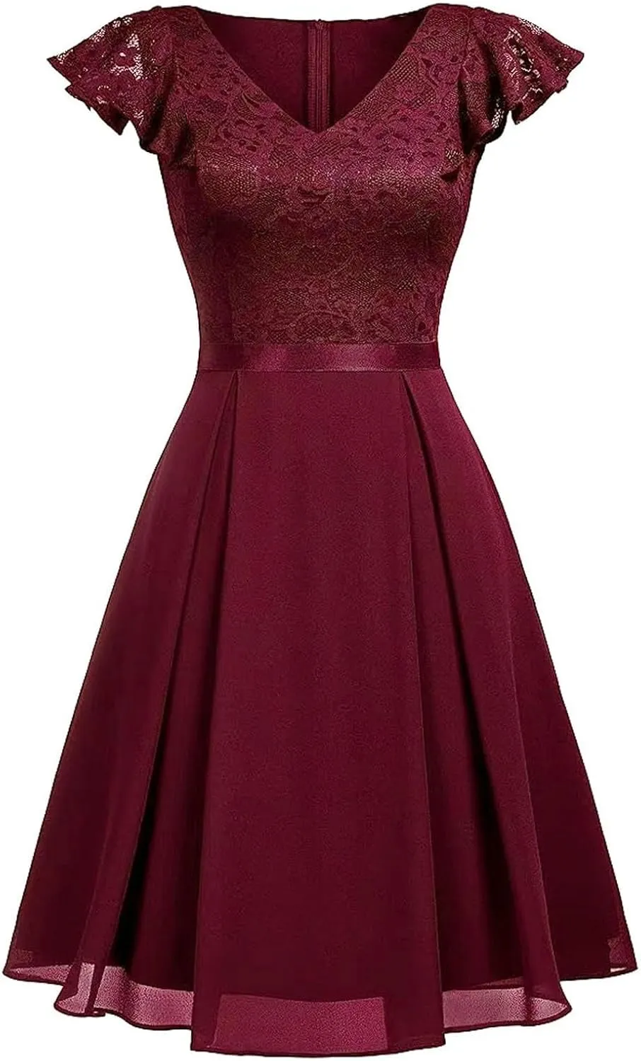 Women's Short Sleeve Bridal Friend Dress for Wedding Lace Chiffon Mid Length Formal Evening Dress Sexy Dresses