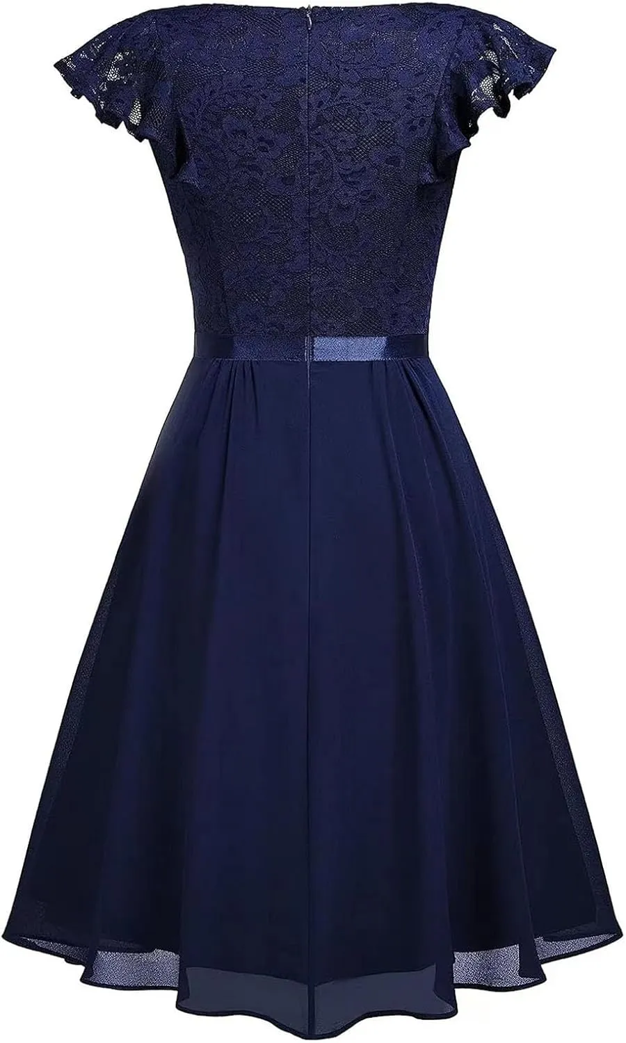Women's Short Sleeve Bridal Friend Dress for Wedding Lace Chiffon Mid Length Formal Evening Dress Sexy Dresses