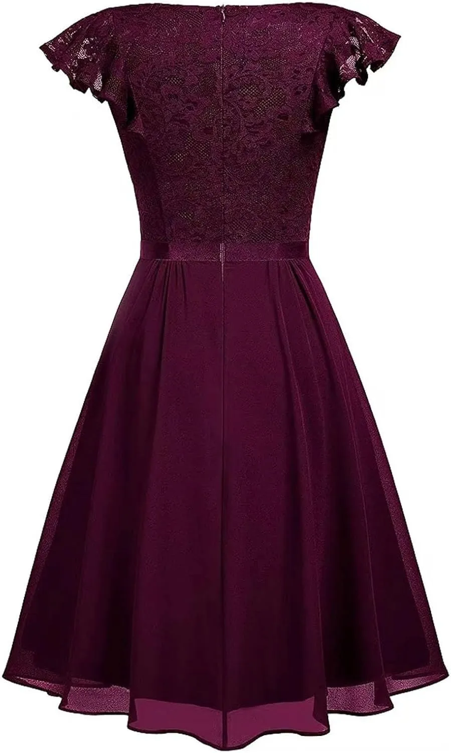 Women's Short Sleeve Bridal Friend Dress for Wedding Lace Chiffon Mid Length Formal Evening Dress Sexy Dresses