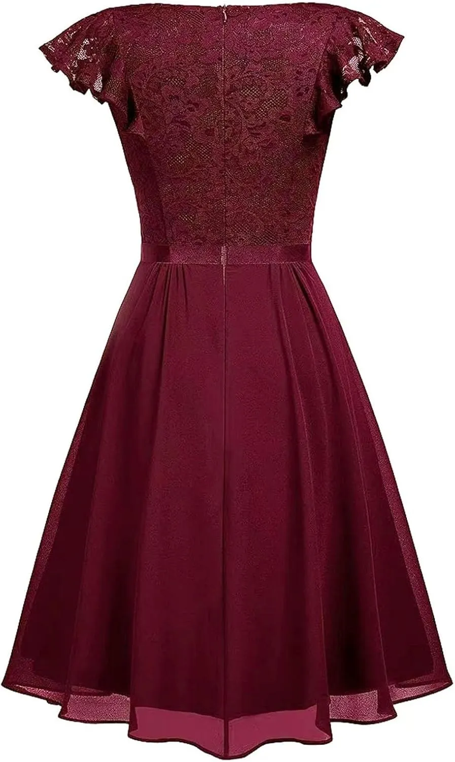 Women's Short Sleeve Bridal Friend Dress for Wedding Lace Chiffon Mid Length Formal Evening Dress Sexy Dresses