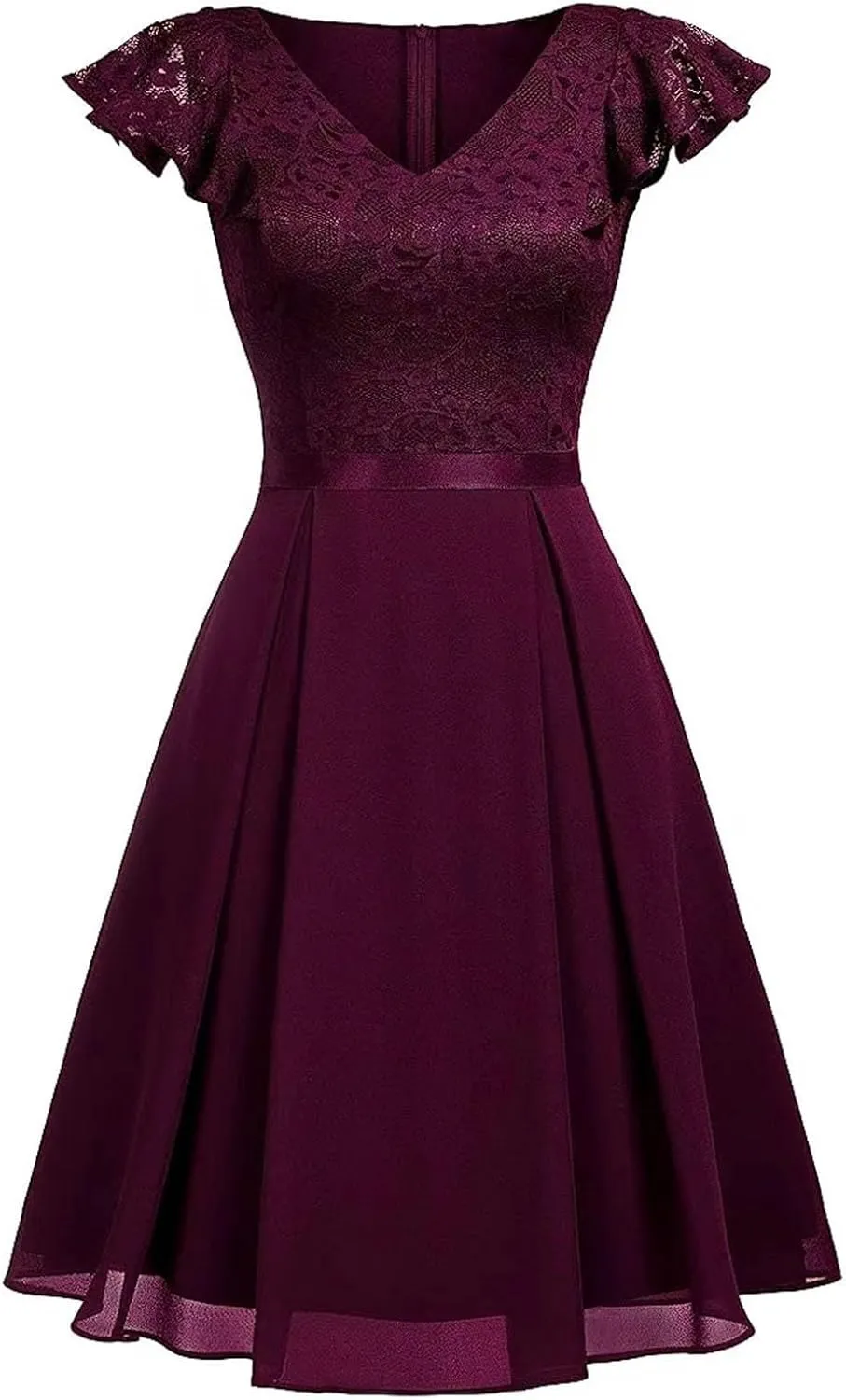 Women's Short Sleeve Bridal Friend Dress for Wedding Lace Chiffon Mid Length Formal Evening Dress Sexy Dresses