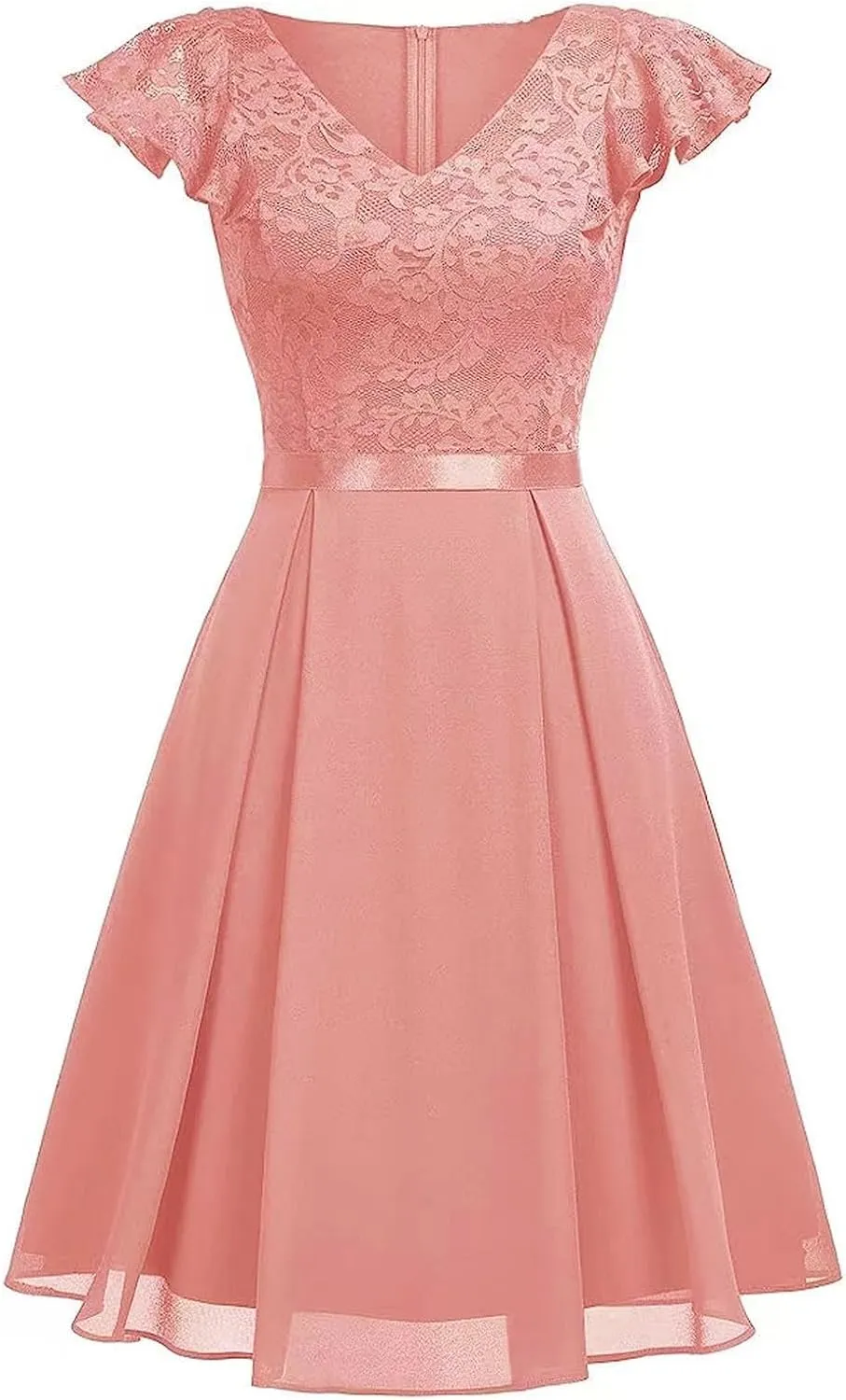 Women's Short Sleeve Bridal Friend Dress for Wedding Lace Chiffon Mid Length Formal Evening Dress Sexy Dresses