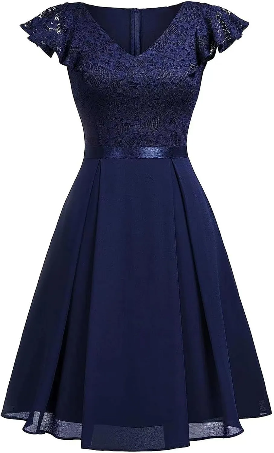 Women's Short Sleeve Bridal Friend Dress for Wedding Lace Chiffon Mid Length Formal Evening Dress Sexy Dresses