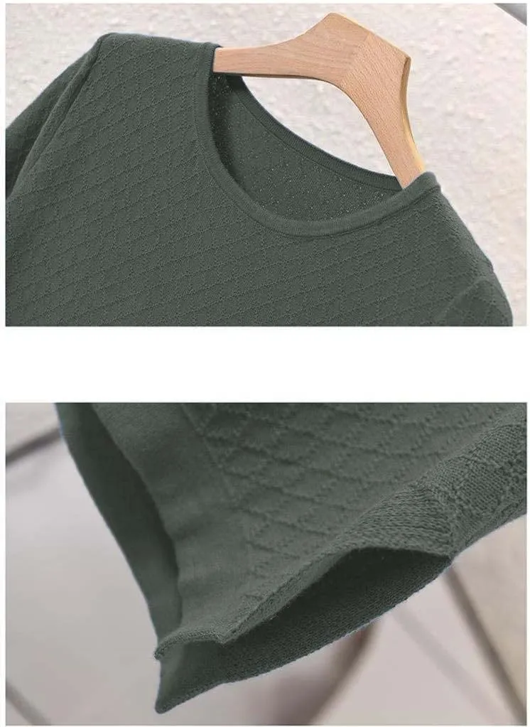 Womens Short Sleeve Sweaters Tops Summer Thin Pullover Cotton Knit Shirt Crew Neck Lightweight Pointelle Blouse