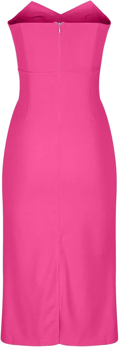 Womens Summer Bodycon Tube Midi Dress Sexy Slim Fitted Strapless Going Out Casual Elegant Evening Party Cocktial Dresses