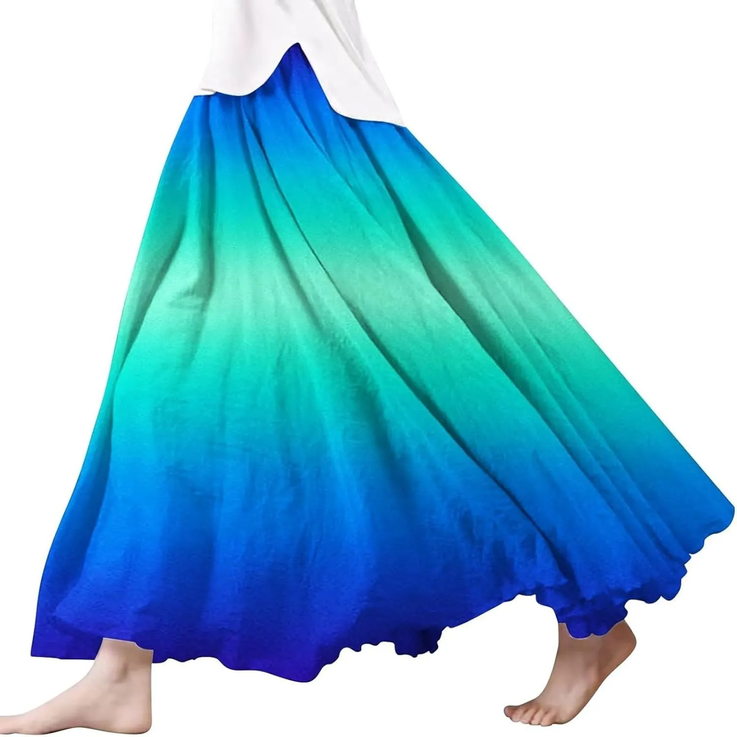 Women's Summer Printed Linen Wrap Skirt Elastic Waist A Line Boho Beach Skirt Flowy Long Maxi Skirt for Vacation