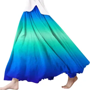 Women's Summer Printed Linen Wrap Skirt Elastic Waist A Line Boho Beach Skirt Flowy Long Maxi Skirt for Vacation
