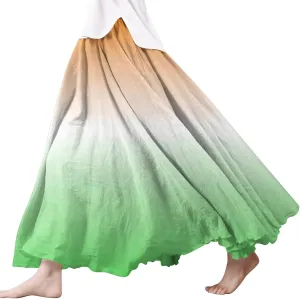Women's Summer Printed Linen Wrap Skirt Elastic Waist A Line Boho Beach Skirt Flowy Long Maxi Skirt for Vacation