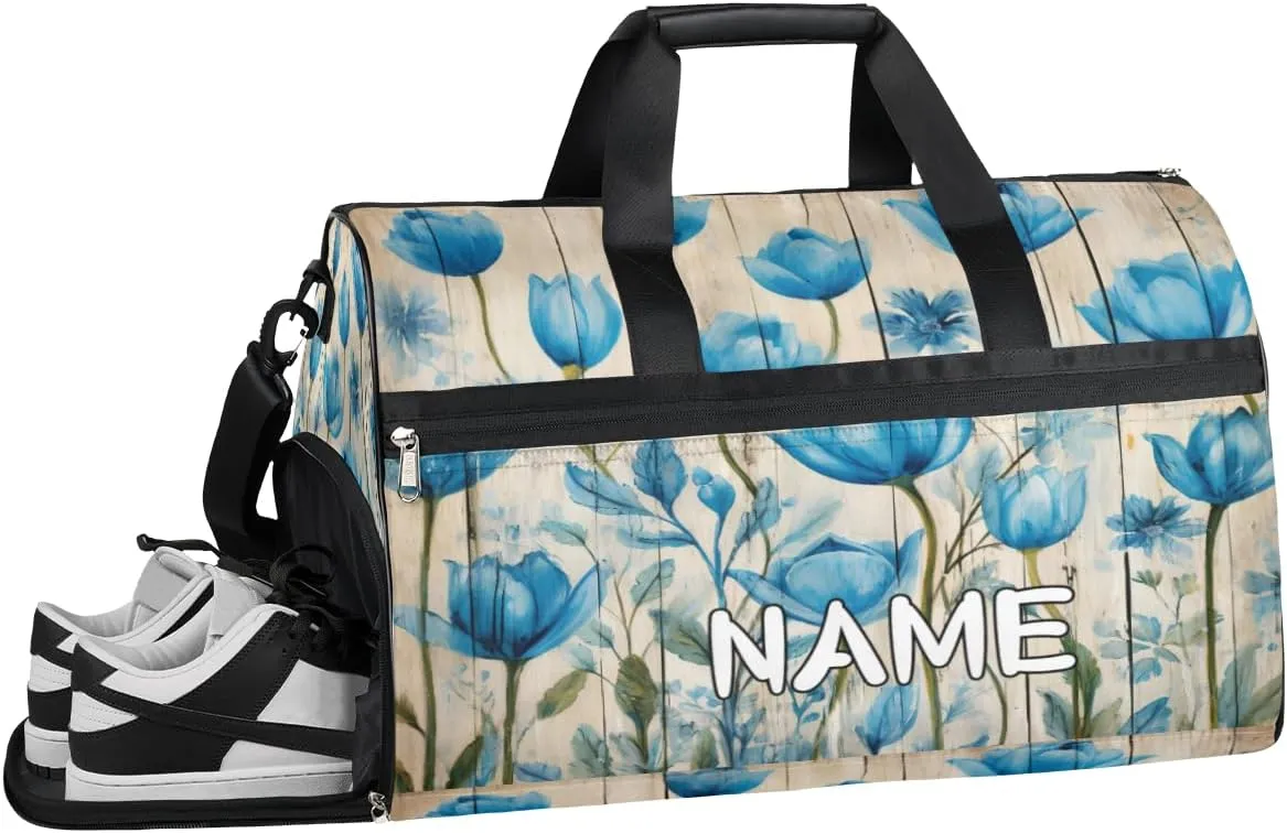 Wooden Tulip Flowers Sports Gym Bag with Wet Pocket & Shoes Compartment Travel Duffel Bag for Women Men Custom Sports Gym Bag Personalized Overnight Stay Weekend Tote Beach Luggage