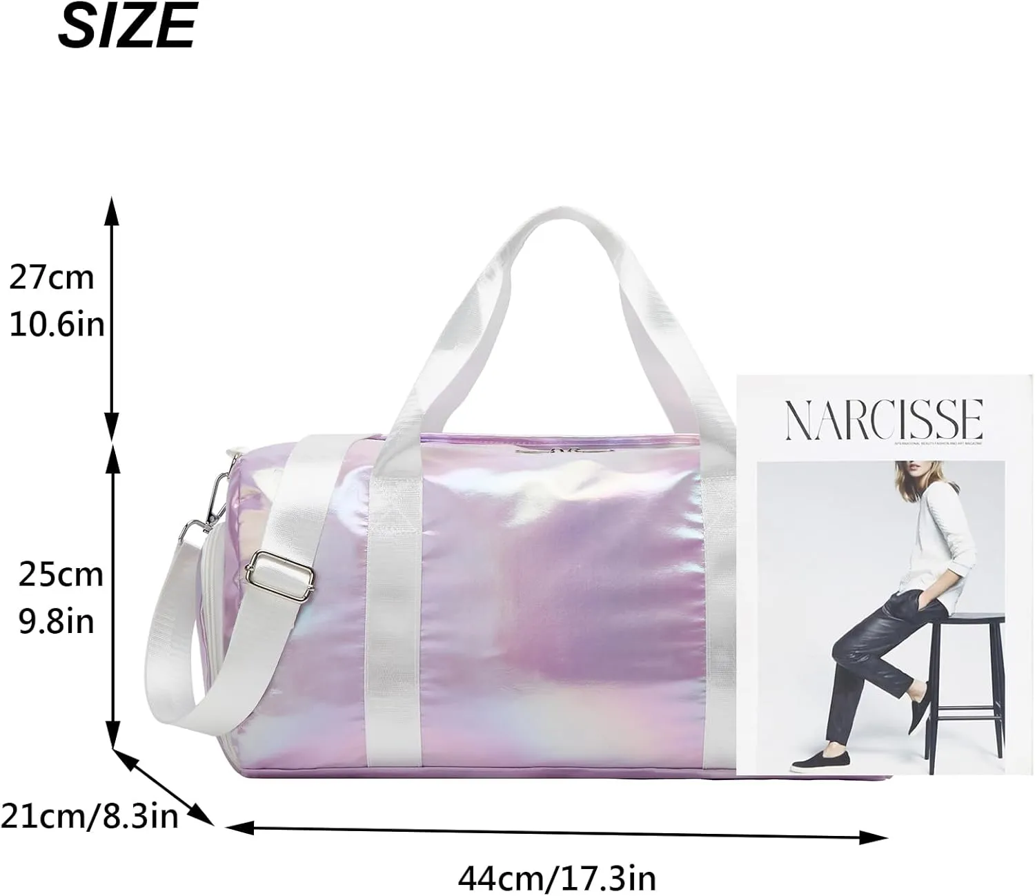 ZHIERNA Sports Gym Dance Bag for Women Girls, Shimmery Waterproof Duffle Travel Bag With Shoes Compartment and Wet & Dry Pocket, Purple, Nylon Travel Duffel Bag With Shoe Pouch