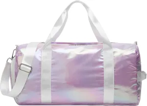 ZHIERNA Sports Gym Dance Bag for Women Girls, Shimmery Waterproof Duffle Travel Bag With Shoes Compartment and Wet & Dry Pocket, Purple, Nylon Travel Duffel Bag With Shoe Pouch