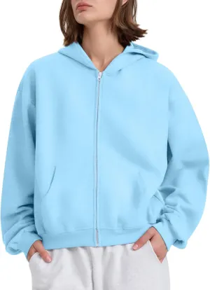 Zip Up Hoodie Women Crop Sweatshirt Oversized Fleece Hoodie with Pockets Warmy Trendy Fall Jackets for Women