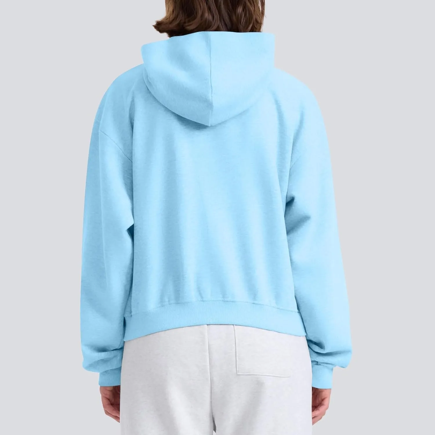Zip Up Hoodie Women Crop Sweatshirt Oversized Fleece Hoodie with Pockets Warmy Trendy Fall Jackets for Women